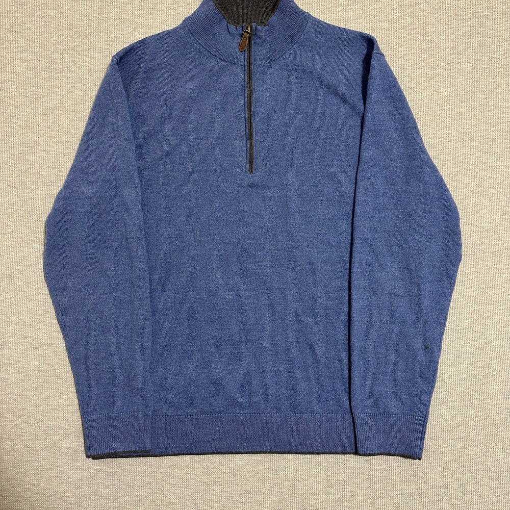 Raffi Fine Merino Wool Quarter Zip‎ Sweater Long Sleeves Blue Mens Size Large